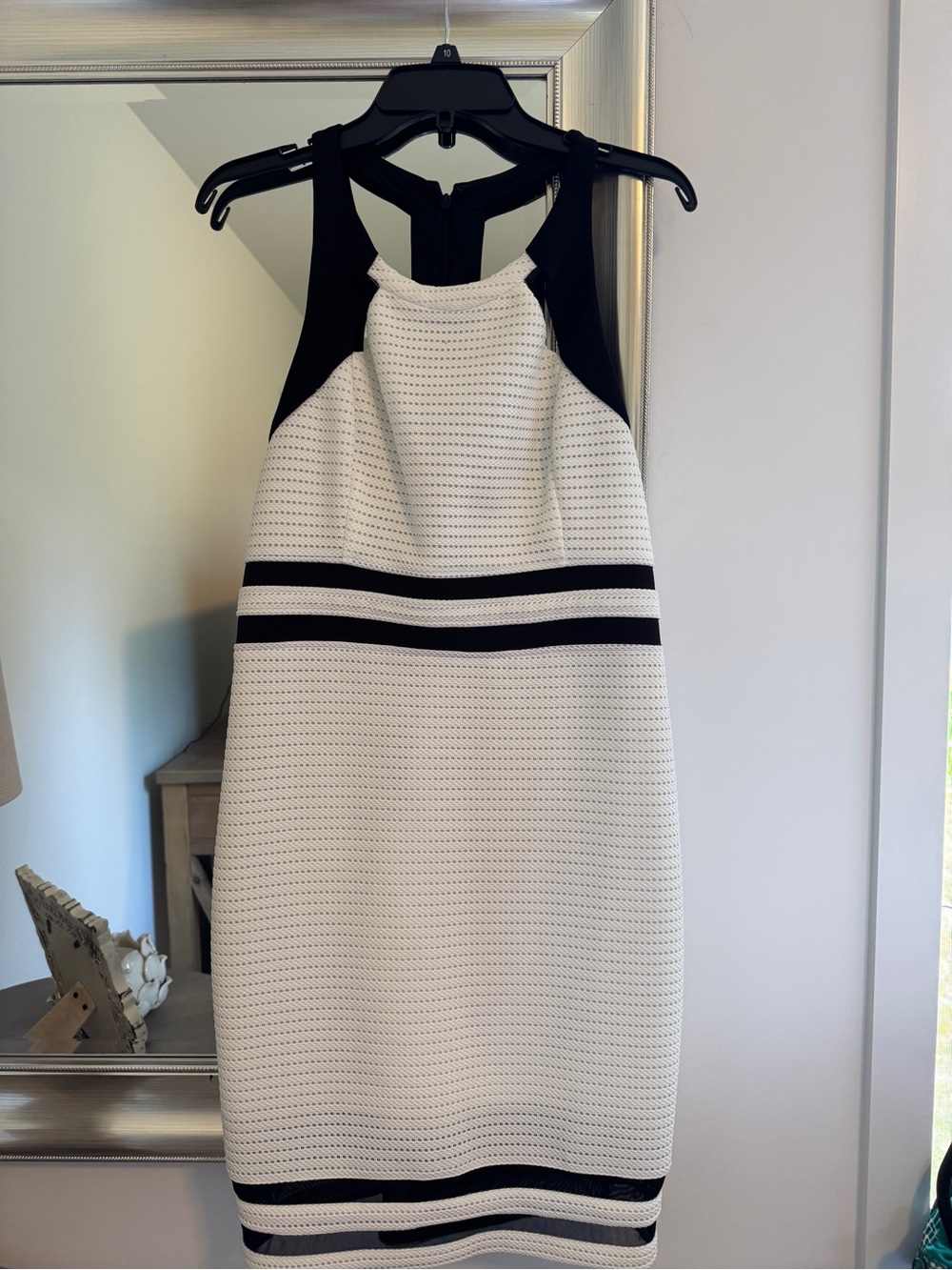 BCBG White and Black Halter Sheath Dress